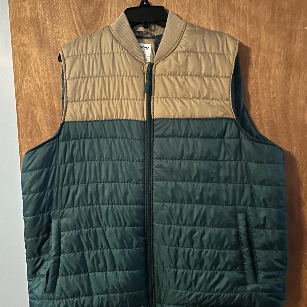 Sonoma Green and Tan Quilted Puffer Vest